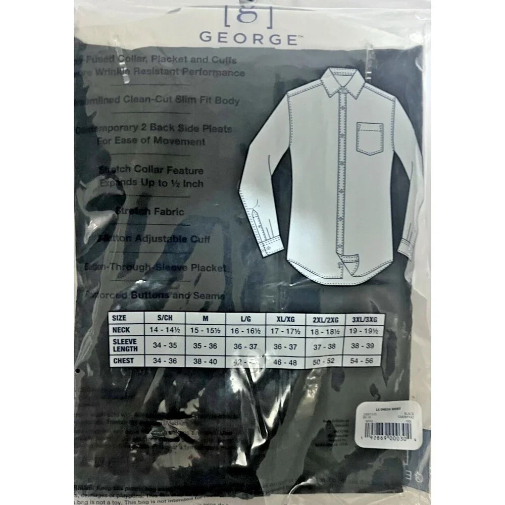George Men's Slim Fit Stretch Collar Long Sleeve Dress Shirt Size 3XL - NWT